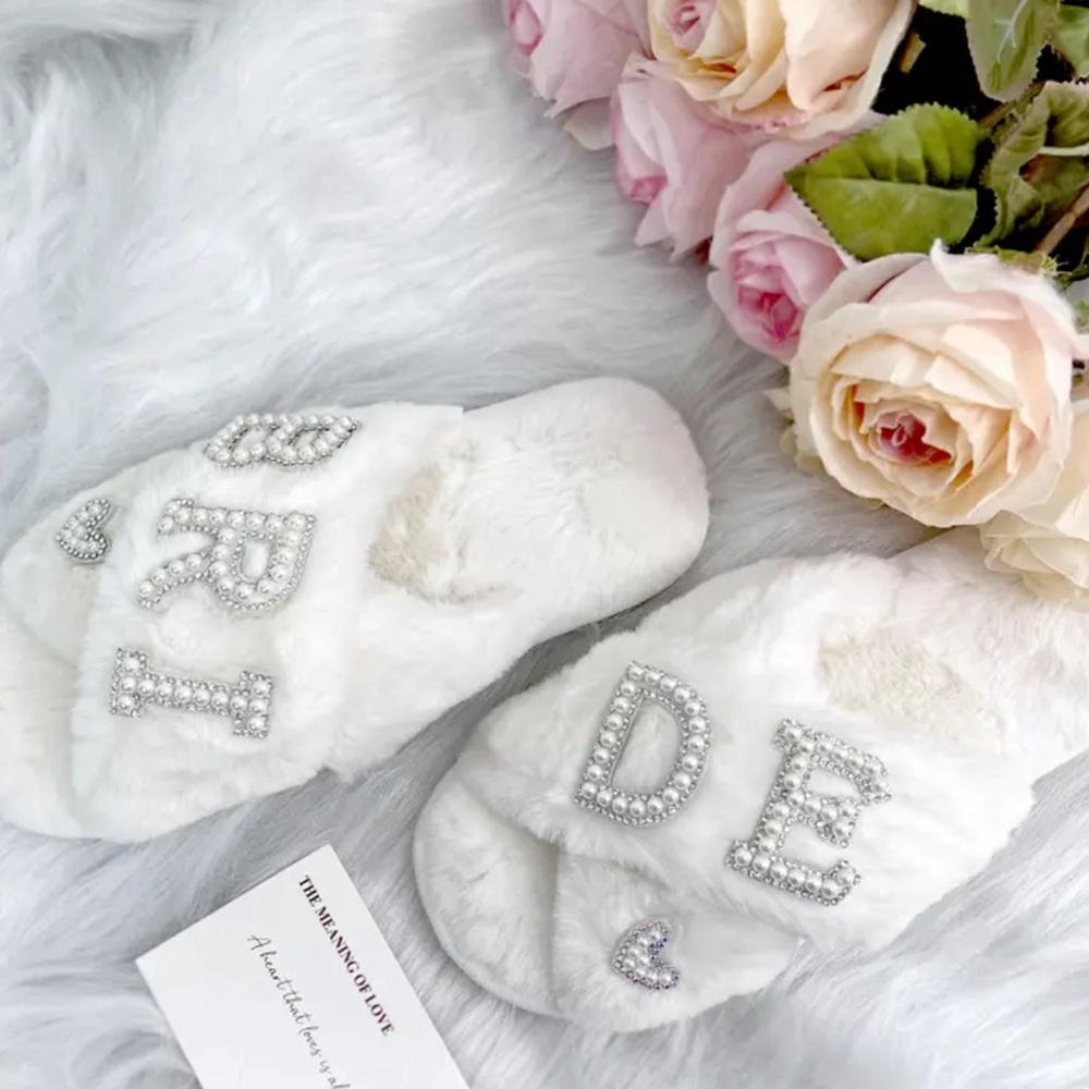 Brides Slippers, Rhinestone & Faux Pearl open toe crisscross band slip on